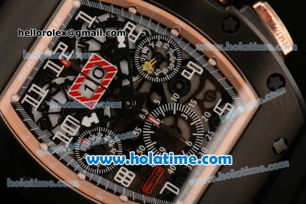 Richard Mille Felipe Massa Flyback Chrono Swiss Valjoux 7750 Automatic PVD Case with White Arabic Numeral Markers and Black Rubber Bracelet - Click Image to Close